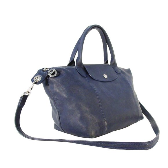 LONGCHAMP Le Pliage Cuir Navy Lambskin Leather Cross Body Bag - $565 - Picture 2 of 14
